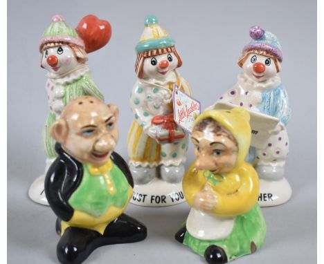 A Collection of Three Beswick Clowns and a Two Part Ceramic Novelty Cruet, Gent with Nose AF 