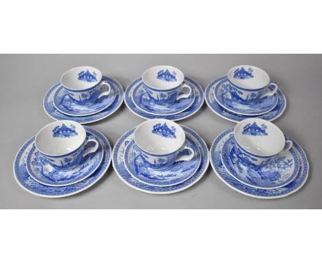 A Spode Blue Room Collection Georgian Series "Rome" Pattern Teaset to Comprise Six Saucers, Six Side Plates and Six Cups 