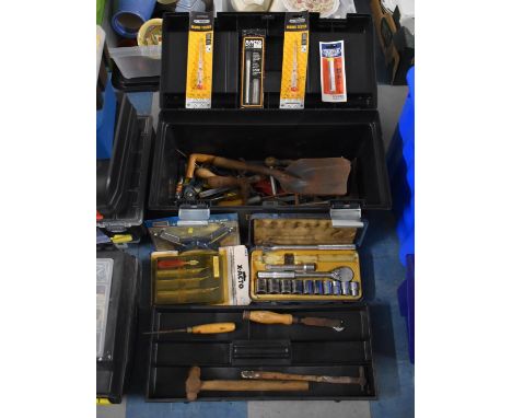 A Wickes Toolbox Containing Various Hand Tools to Include Drill Bits, Tenon Saw, Eyelet Punch, Spanners etc 