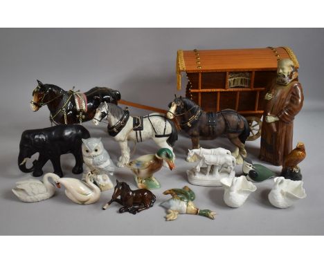 A Collection of Various Animal Ornaments to include Heavy Horse, Resin and Ceramic Examples, Decanter Etc 