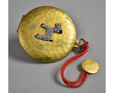 A Novelty Ladies Powder Compact, C.1950 with Dog Decoration and Red Enamel Backplate, 6.5cm Diameter 