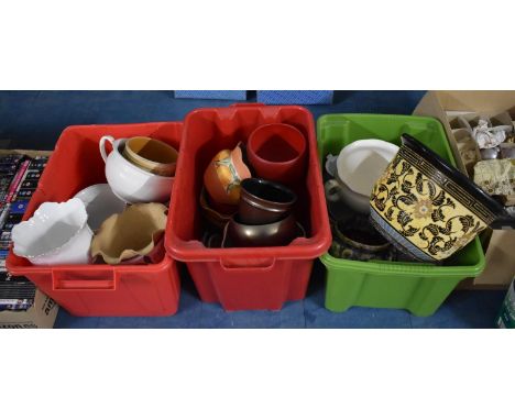 Three Boxes of Ceramic Planters, Chamber Pots etc 