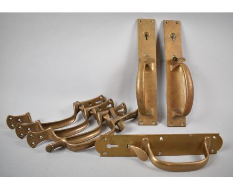 A Collection of Three Pairs and One Single Brass Vintage Door Catches 