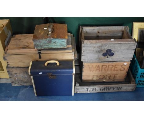 A Collection of Various Vintage Wooden Port and Vegetable Boxes, Case of 33rpm Records to Include Cliff Richard and the Shado