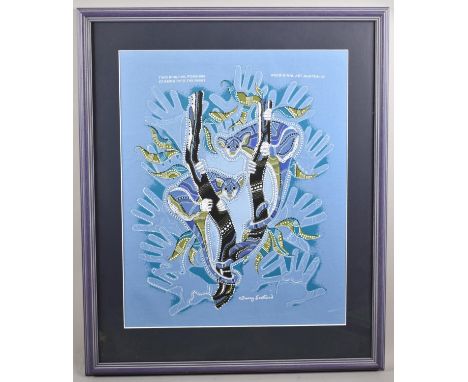 A Framed Aboriginal Art Print, by Danny Eastwood, "Two Ringtail Possums Staring into the Night", 38x47cm 