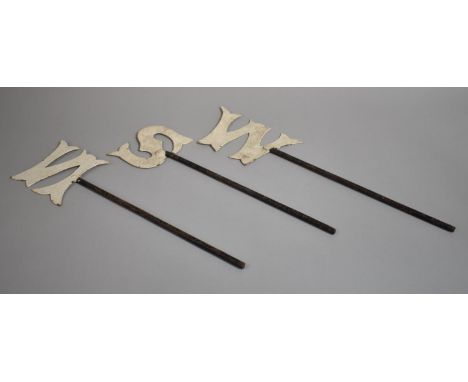 Three Metal Weather Vane Letter Compass Indicators for North, South and West, Each 54cm Long 