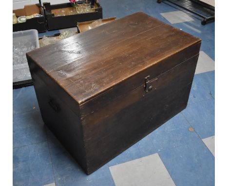 A Vintage Wooden Travelling Trunk with Two Carrying Handles, 85cm wide 