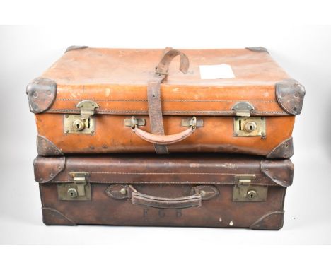 Two Vintage Leather Suitcases 