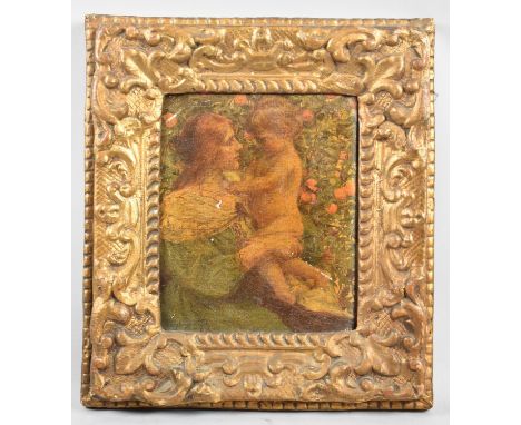 A Gilt Florentine Style Frame with Textured Print Depicting Mother and Child, Frame 36x33cm 