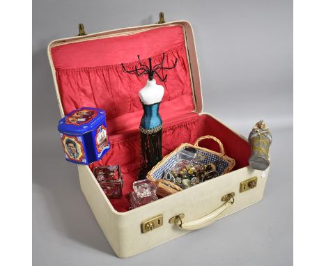 A Vintage Overnight Case Containing Costume Jewellery, Jewellery Stand etc 