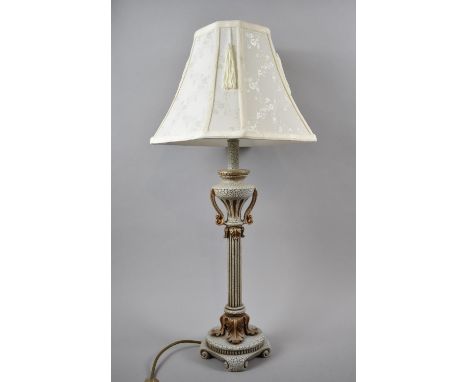 A Modern Table Lamp and Shade the Support in the Form of a Ribbed Column with Acanthus Decoration, 63cm high 