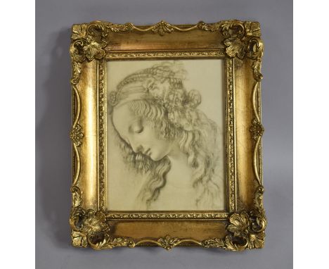 A Gilt Framed Print of a Medieval Maiden, Frame 36x29cm 