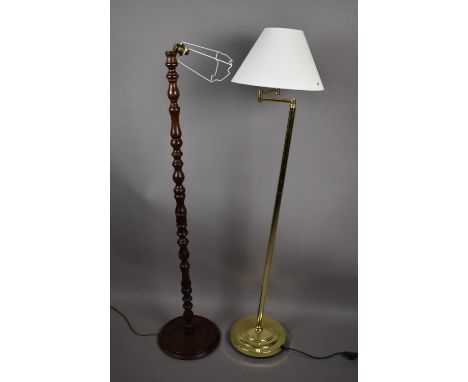 A Mahogany Standard Lamp and a Modern Adjustable Brass Reading Lamp, Condition issues 