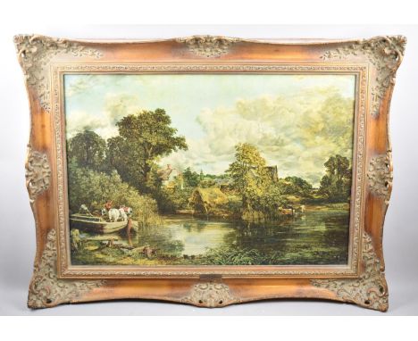 A Large Gilt Framed Print on Canvas, White Horse by John Constable, 64x44cm 