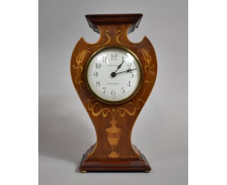 An Early 20th Century Art Nouveau Inspired Mantle Clock with Inlaid Mahogany Case of Vase Form, White Enamel Dial Inscribed f