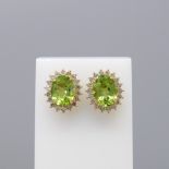 Certificated Pair Of Oval Peridot & RBC Diamond Halo Stud Earrings