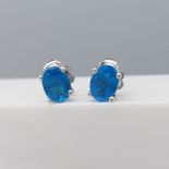 Pair Of Natural Neon Blue Apatite Ear Studs In Sterling Silver