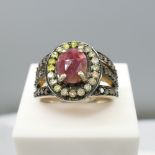Oval Pink Tourmaline & Diamond Dress Ring In Silver