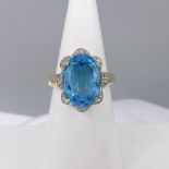 Swiss Blue Topaz & Diamond Ring In Yellow Gold