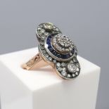 Stylish Rose Gold & Silver Sapphire & Diamond Cluster Ring