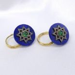 Unusual Lapis Lazuli, Diamond & Emerald Cufflinks With Vintage-Style Gift Box