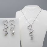 Matching Pair Of Diamond Heart Earrings & Necklace