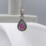 Ruby & Diamond Pendant & Chain, Boxed