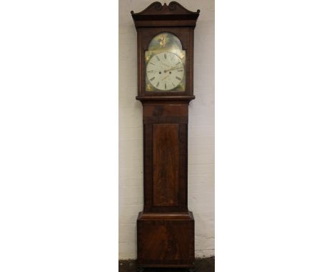 An early 19th century Scottish mahogany eight day long case clock, the 32cm painted Roman numeral dial signed Thomas Wilson M