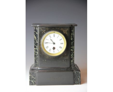 A late Victorian marble and slate eight day mental clock, 27cm