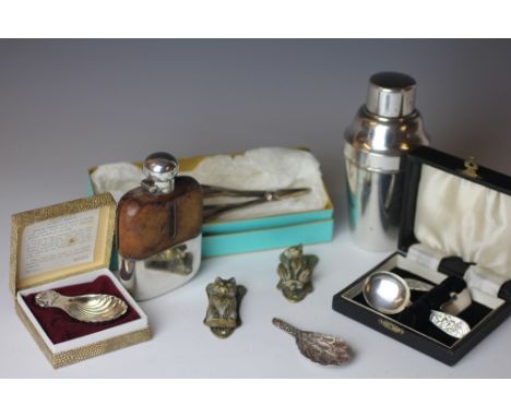 A collection of silver and plated wares, to include, a silver George III style caddy spoon, within fitted box, an American ea