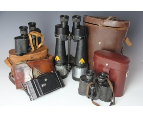 A pair of military issue binoculars by Barr & Stroud, A.P No 1900A Serial No 43230,in leather case, another pairs of binocula