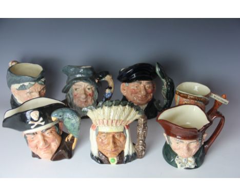 A collection of six Royal Doulton character jugs, comprising Long John Silver D 6335, Rip Van Winkle D 6438, Old Charley D 54