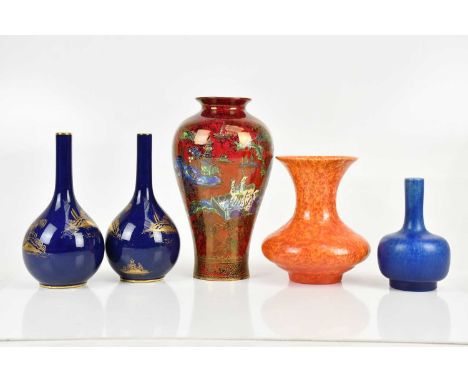 WILTON WARE; a lustre vase, decorated with stags in an Oriental landscape, height 21cm, two pieces of Royal Lancastrian and a