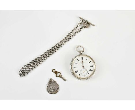 J W DENNISON, LONDON; a hallmarked silver cased key wind open faced pocket watch, the enamel dial set with Roman numerals and