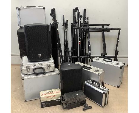 ELECTROVOICE; a part PA system including ZXA1 speakers, ZXA subs, two Behringer XM2000s microphones, a Shure model 520D micro