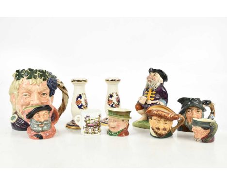 ROYAL DOULTON; character jug, 'Bacchus', D6499, and four miniature character jugs including 'Rip van Winkle', D6453, 'Falstaf