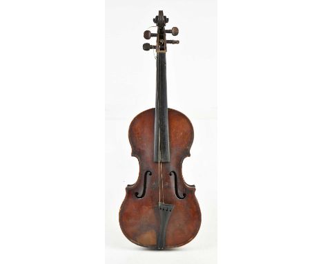 A small German viola, bearing label from David Tecchler, with two-piece back length 38cm.Condition Report: In need of restora