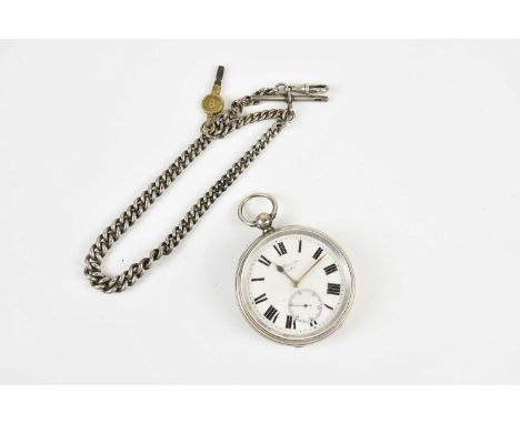 BENSON, LONDON; a hallmarked silver cased key wind open faced pocket watch, the enamel dial set with Roman numerals and subsi