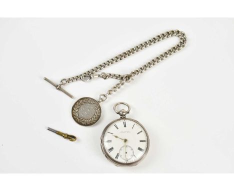 J.W BENSON; a hallmarked silver cased key wind open faced pocket watch, the dial set with Roman numerals and subsidiary secon