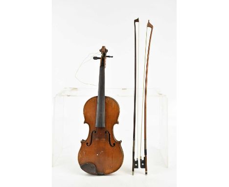 A full size German violin, with spurious label for Joseph Gagliano, with two-piece back length 35.7cm, for restoration, in ha