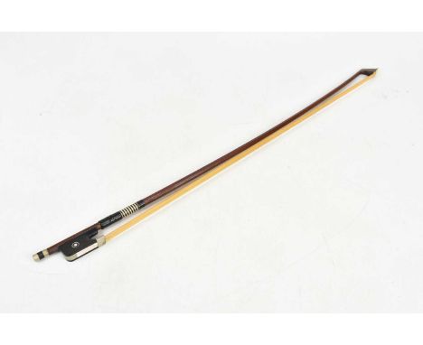 FRANZ MEIER; a nickel mounted cello bow, stamped to the octagonal shaft.