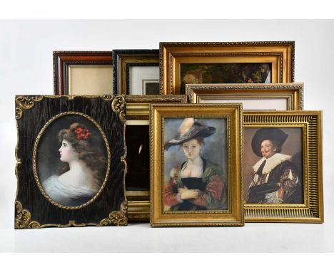 A collection of decorative prints, two examples including 'Le Chapeau de Paille' after Rubens, 'Laughing Cavalier' after Fran