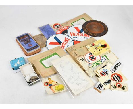 CRAVEN A; a bakelite coaster, a Valvoline Motor Oil sticker, various Castrol Oil Ltd documentation and advertising labels, al