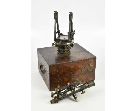 ELLIOTT BROTHERS, LONDON; a mid 19th century theodolite, with silvered dial, numbered 402, in mahogany case.