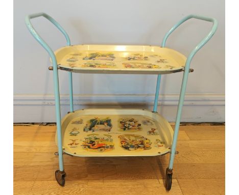 A Worcester Ware Disney two tier tea trolley, made in great Britain, depicting the "Gems Of Disney", including films such as 