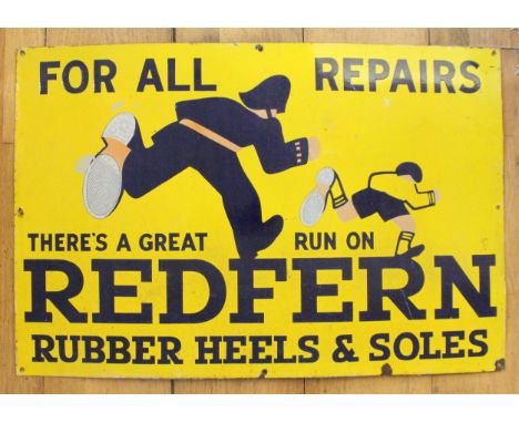 A vitreous enamel single sided Redfern Rubber Heels and Soles advertising sign, 76cm x 51cmCONDITION : There are no visible s