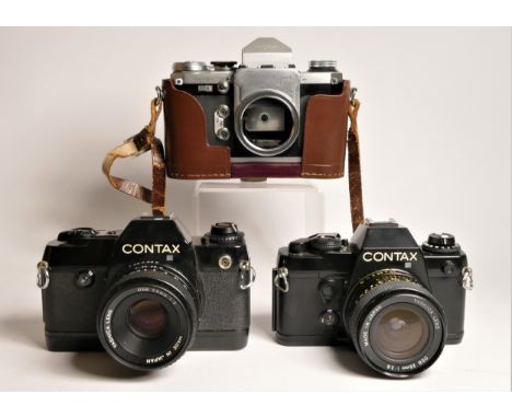 A Contax 137 MD Quartz SLR camera, with a 55mm f2 DSB lens, a Contax 139 Quartz SLR camera, with a 28mm f2.8 DSB lens, togeth