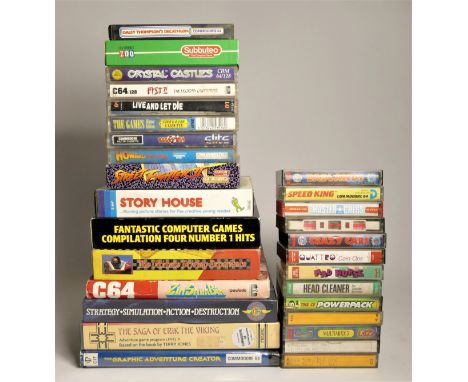 A collection of twenty seven Commodore 64 cassettes, including :Bad Lands (case and insert)Street Fighter II (box and manual)