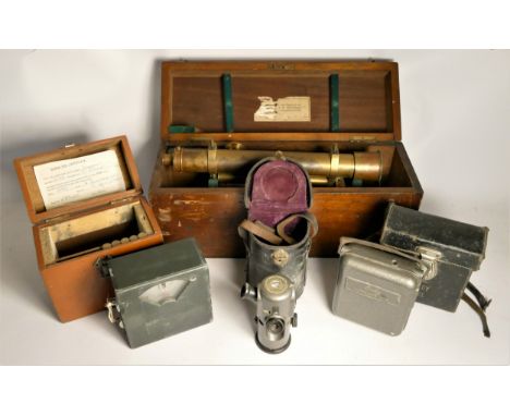 Four examples of Vintage Technology, including a Grey &amp; Selby of Nottingham Theodolite, cases, a Sitesquare, made in Engl