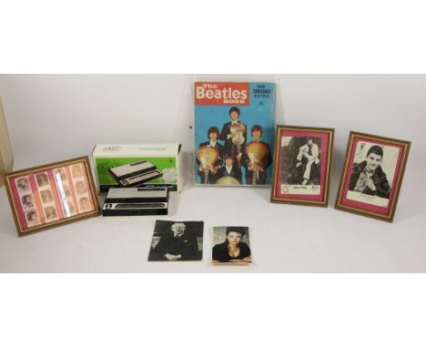 The Beatles book, Christmas 1966 extra, twelve framed Michael Jackson stamps, four postcards of famous people, two framed inc